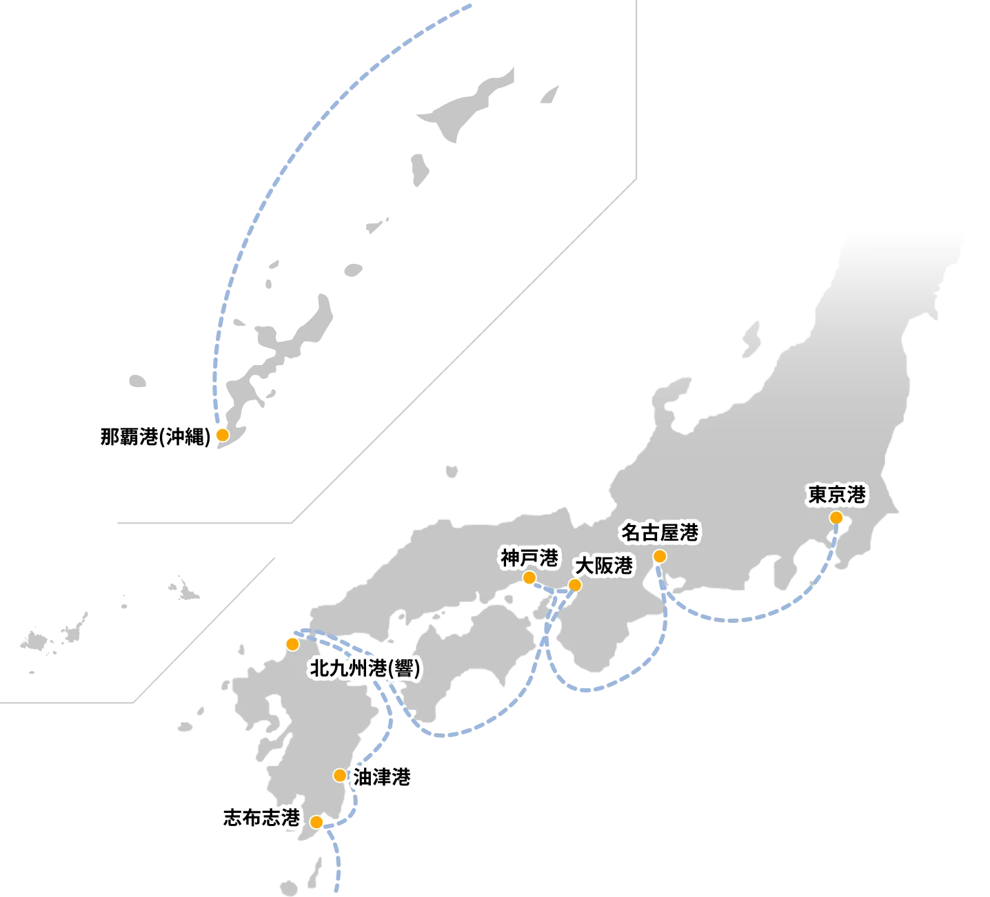 第一海運株式会社　東京営業所　東京→名古屋→神戸→大阪→響(北九州)→油津→志布志→那覇